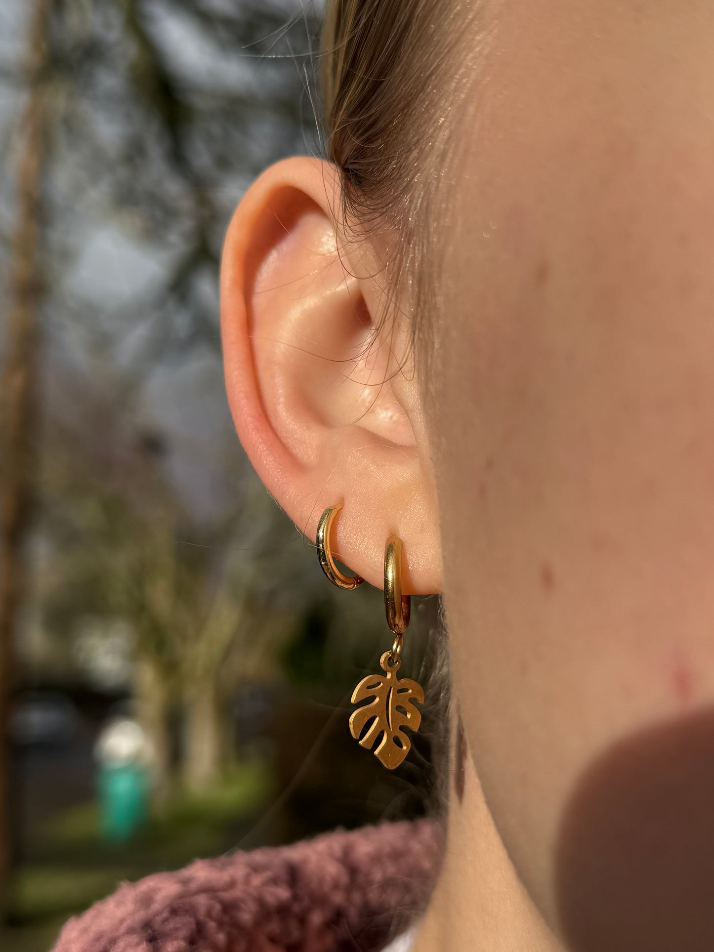 Monstera Hoop Earrings